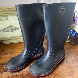 SEVUS Men’s BlUE Rubber Rain Boots with Red Trim